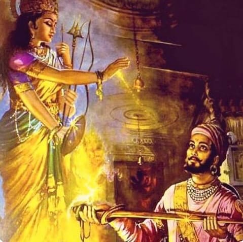 Bhagwati giving sword to Chatrapati Shivaji