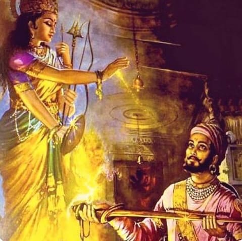 Bhagwati giving sword to Chatrapati Shivaji