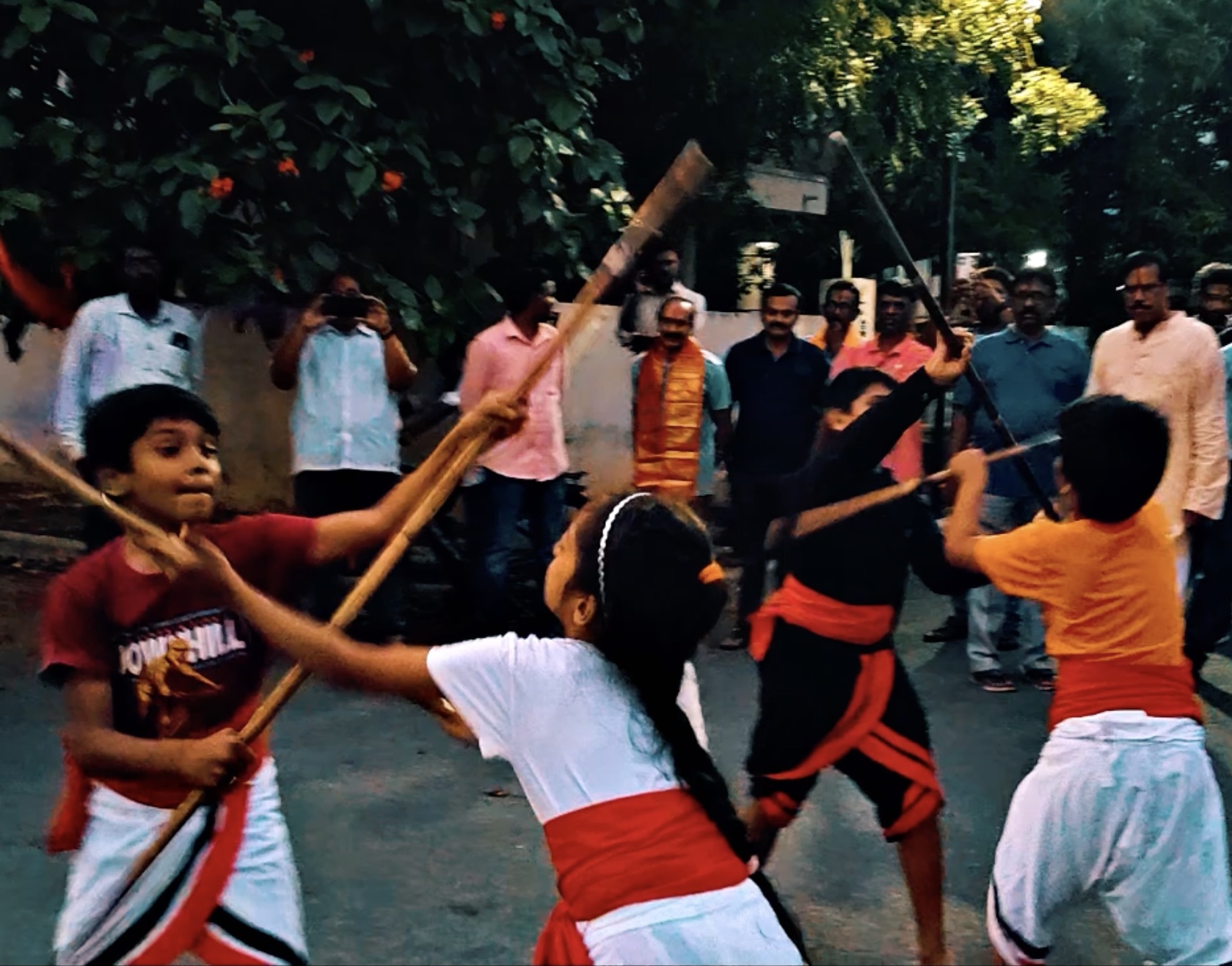 Kids multi-person stick sparring