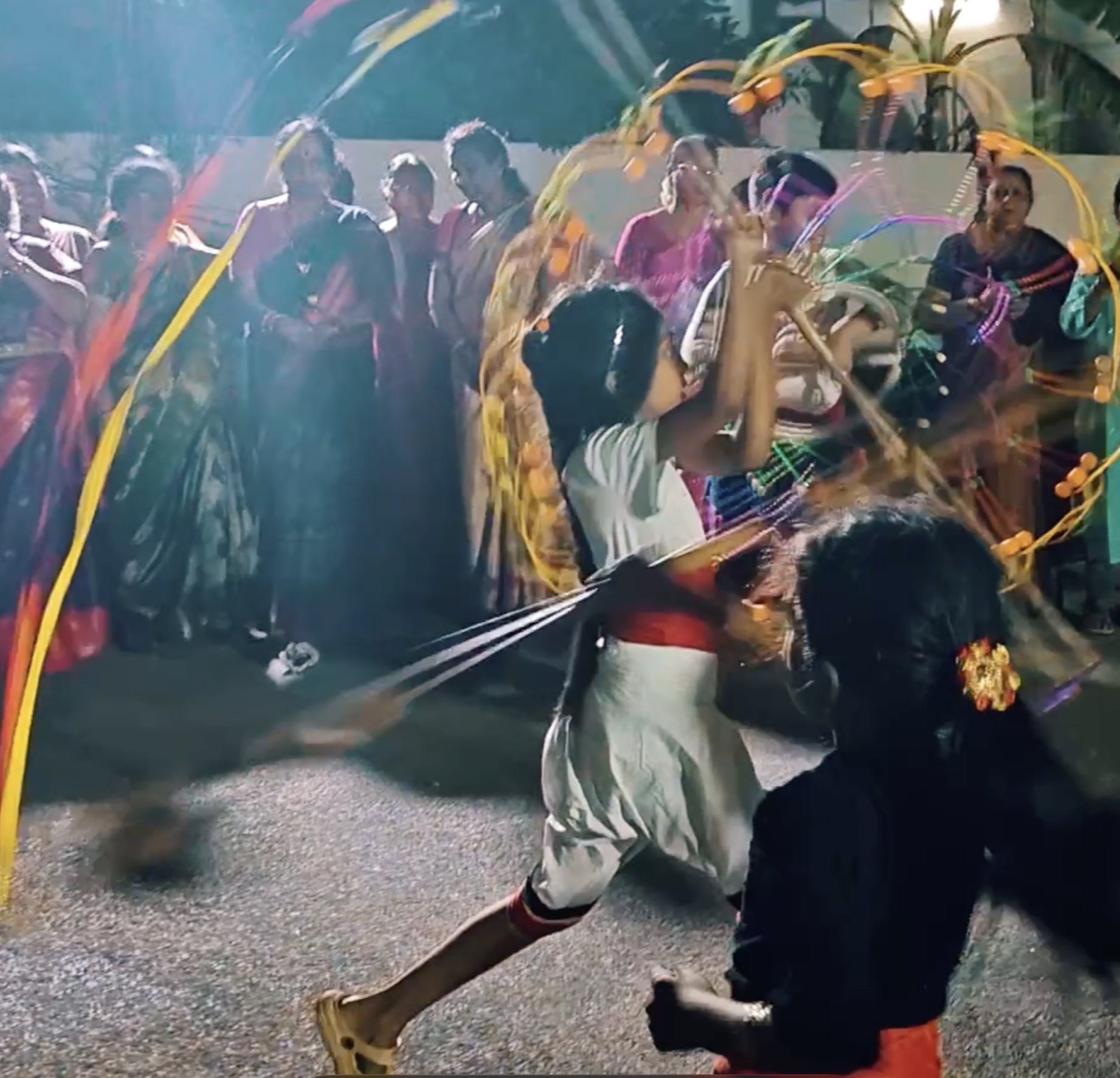 Silambam light-trail performance