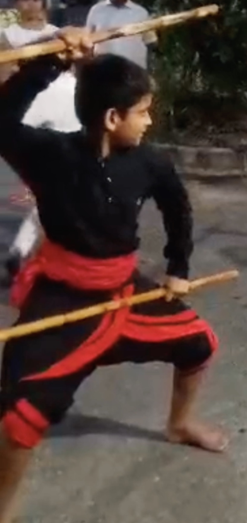 Warrior stance with staff