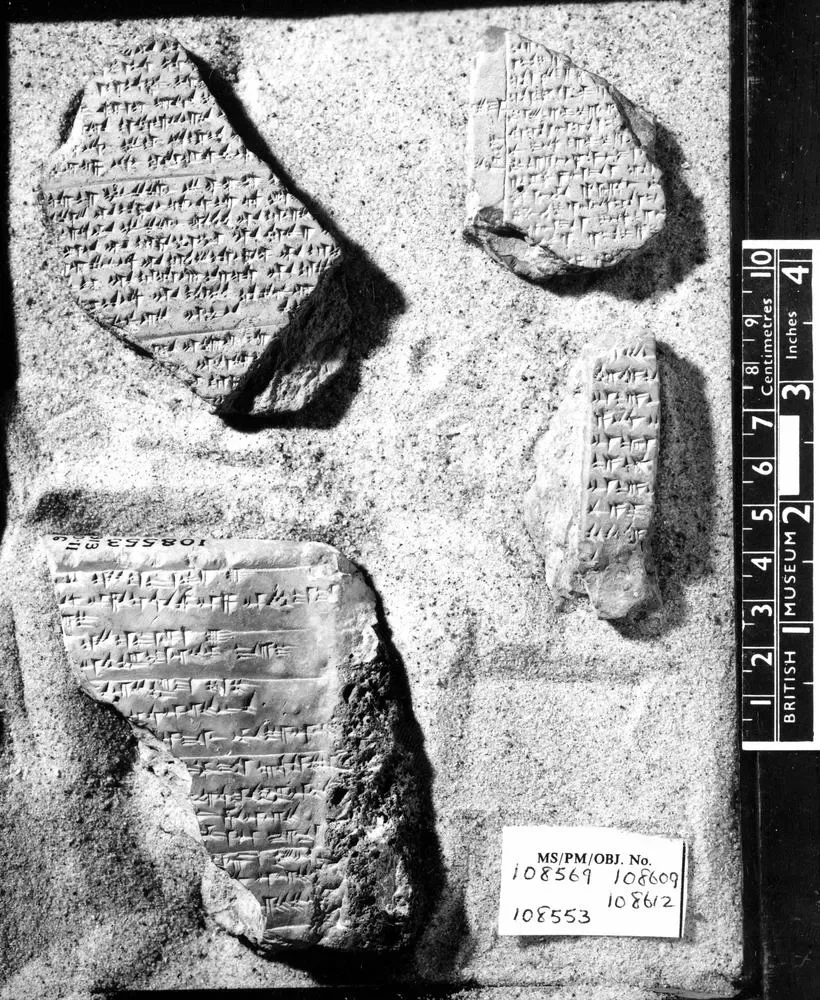Cuneiform tablet fragments — British Museum, object nos. 108553, 108569, 108609, 108612